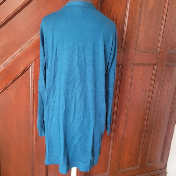 Relativity Teal Long Sleeve Open Cardigan Sweater With Lace-Up Sleeve Detail Siz - Picture 3 of 5
